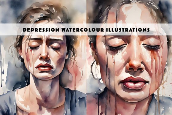 Depression Sad Watercolour Illustrations: Visual Storytelling for Sensitive Projects