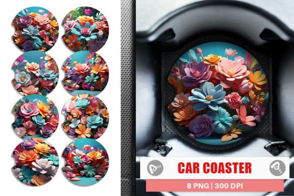 Elevate Your Auto Styling with 3D Flowers Pastel Coasters