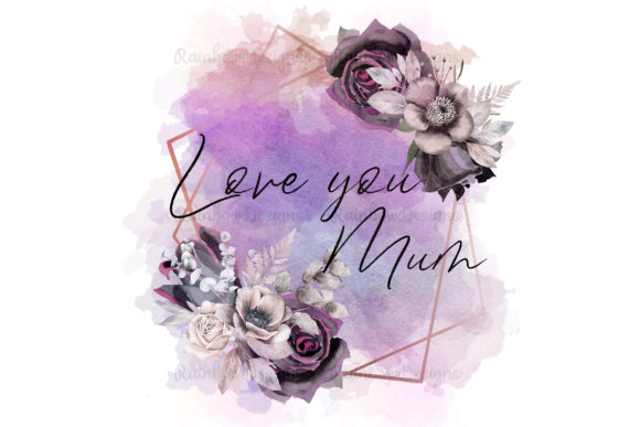 Love You Mum Watercolour Frame Flowers: A Design Asset with Heart