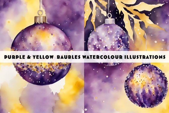 Purple Christmas Baubles Watercolour: Festive Design Assets