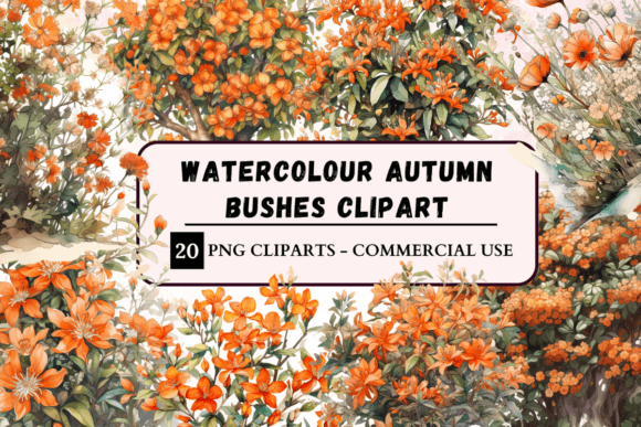 Watercolour Autumn Colour Bushes Clipart for Creative Projects